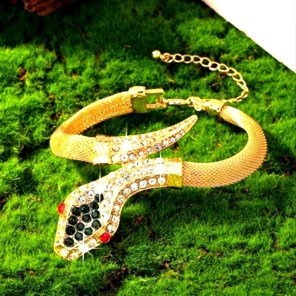 Serpent Shape - Fully Inlaid, Gold Enamled Sparkling Bracelet - Extension - Picture 2 of 5